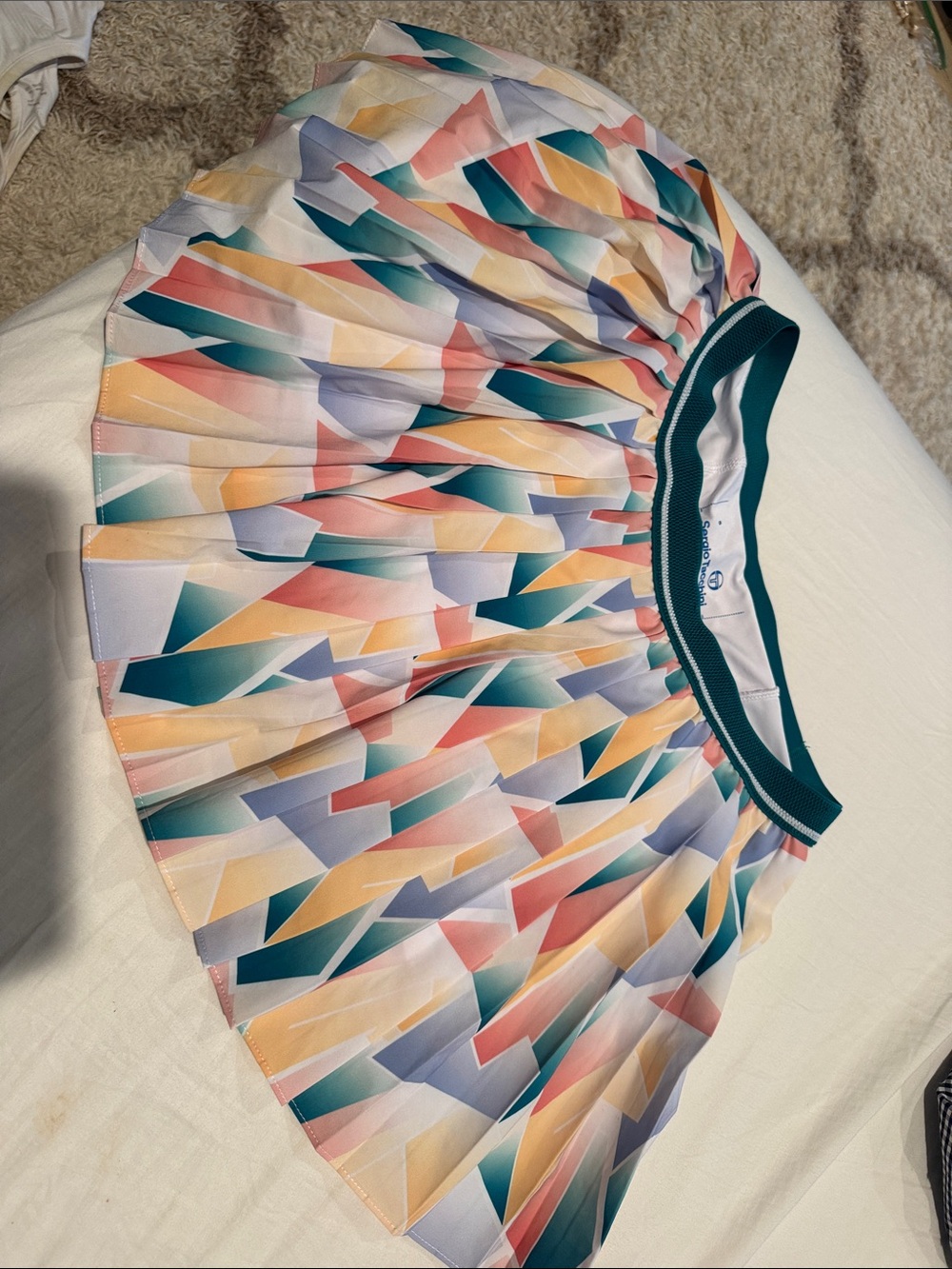 Pleated Geometric Print Skirt in Teal & Pastels
